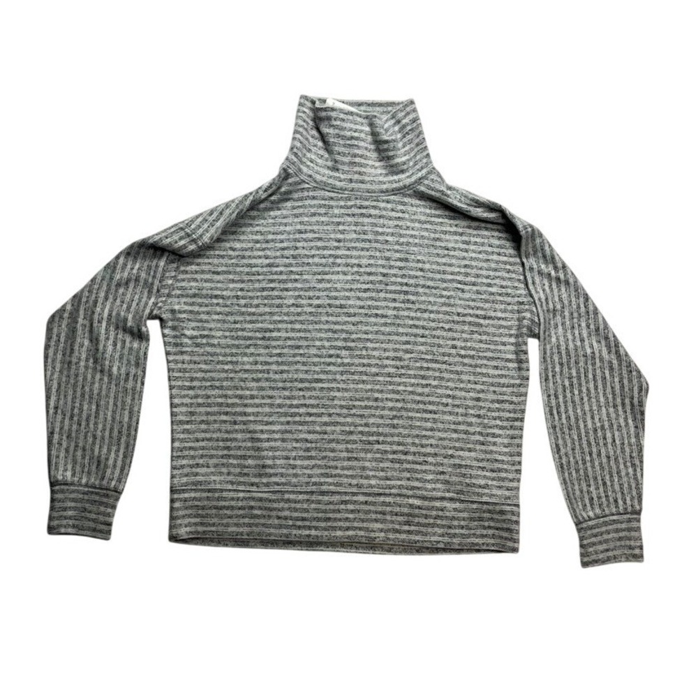 Lou & Grey Nordstrom Grey Stripe Ribbed Knit Turtleneck Sweater Top Size M New